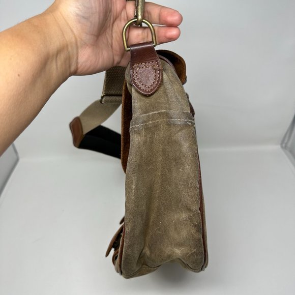 Vintage LL Bean Waxed Cotton Canvas & Leather Messenger Briefcase - Picture 6 of 16